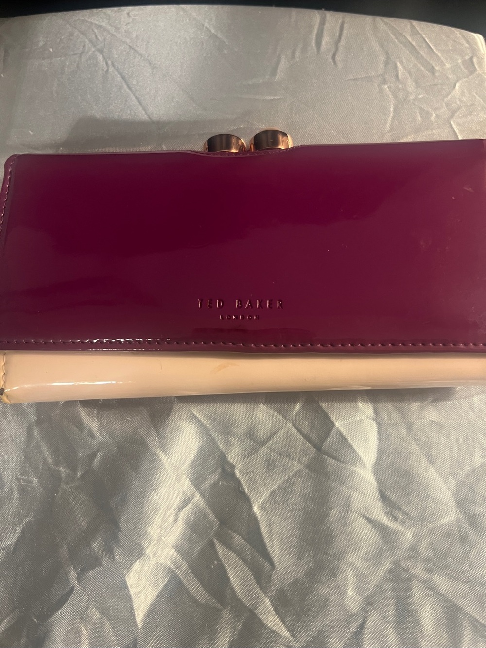 Ted Baker London Patent Clutch Wallet in Plum and Nude